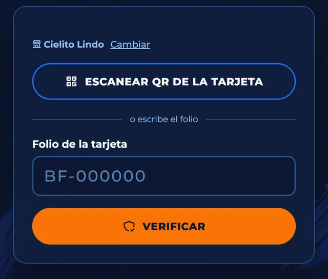 Pantalla con el botón Escanear QR y el campo del folio