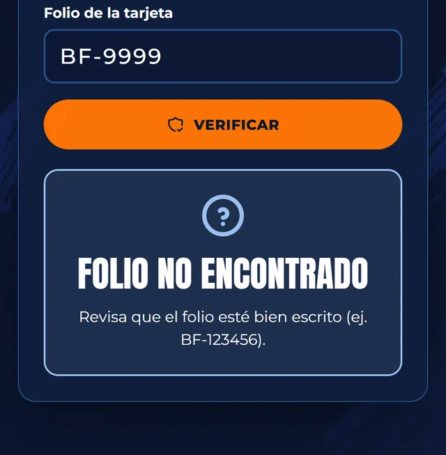 Resultado: folio no encontrado