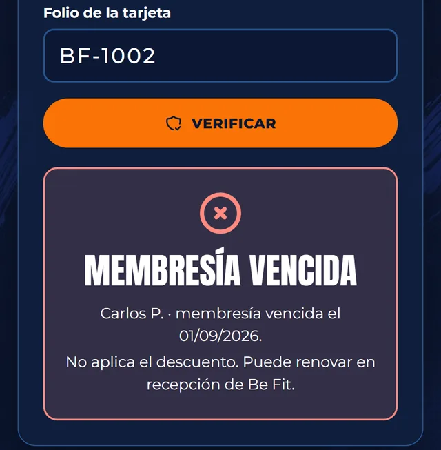 Resultado: membresía vencida